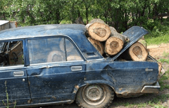 car loaded with firewood